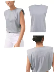 Ladies Plus Size Grey Saffron Padded Shoulder Sleeveless Top  20/22 left