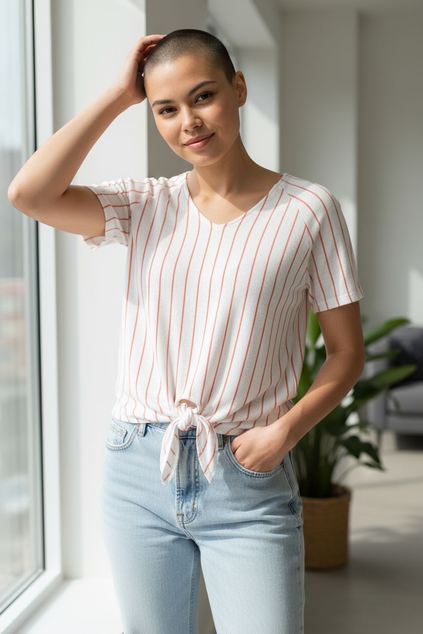 NEW Ladies plus size Tie Front Top T. Shirt Cotton Candy Stripe Size 22/24