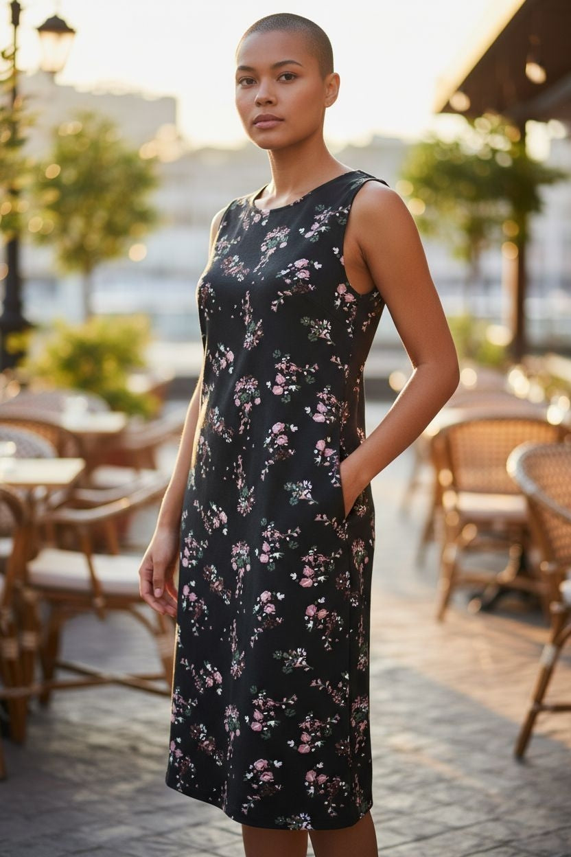 Ladies plus size black pocket dress cotton rich cross back  size 10 16 18 20 26 Length 38"