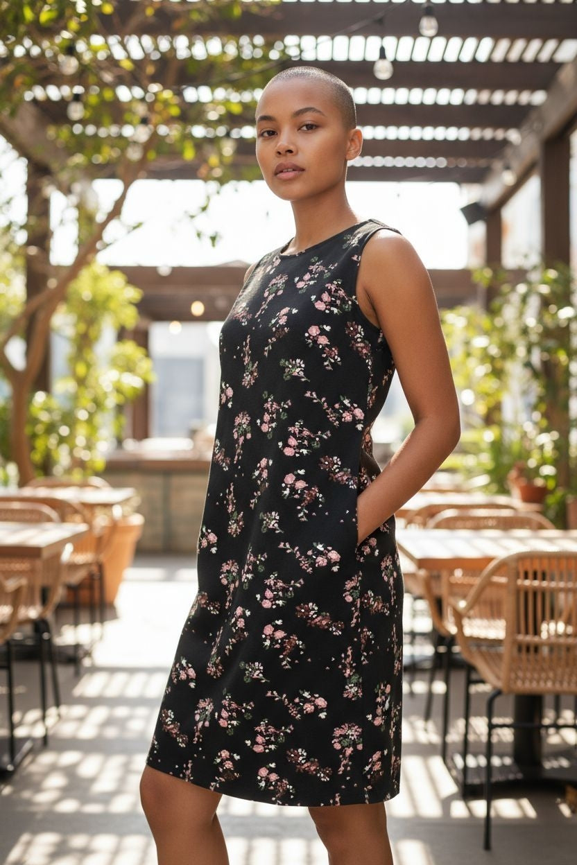 Ladies plus size black pocket dress cotton rich cross back  size 10 16 18 20 26 Length 38"