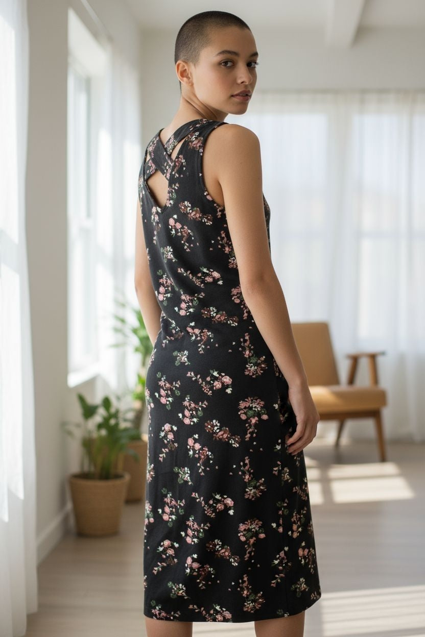 Ladies plus size black pocket dress cotton rich cross back  size 10 16 18 20 26 Length 38"