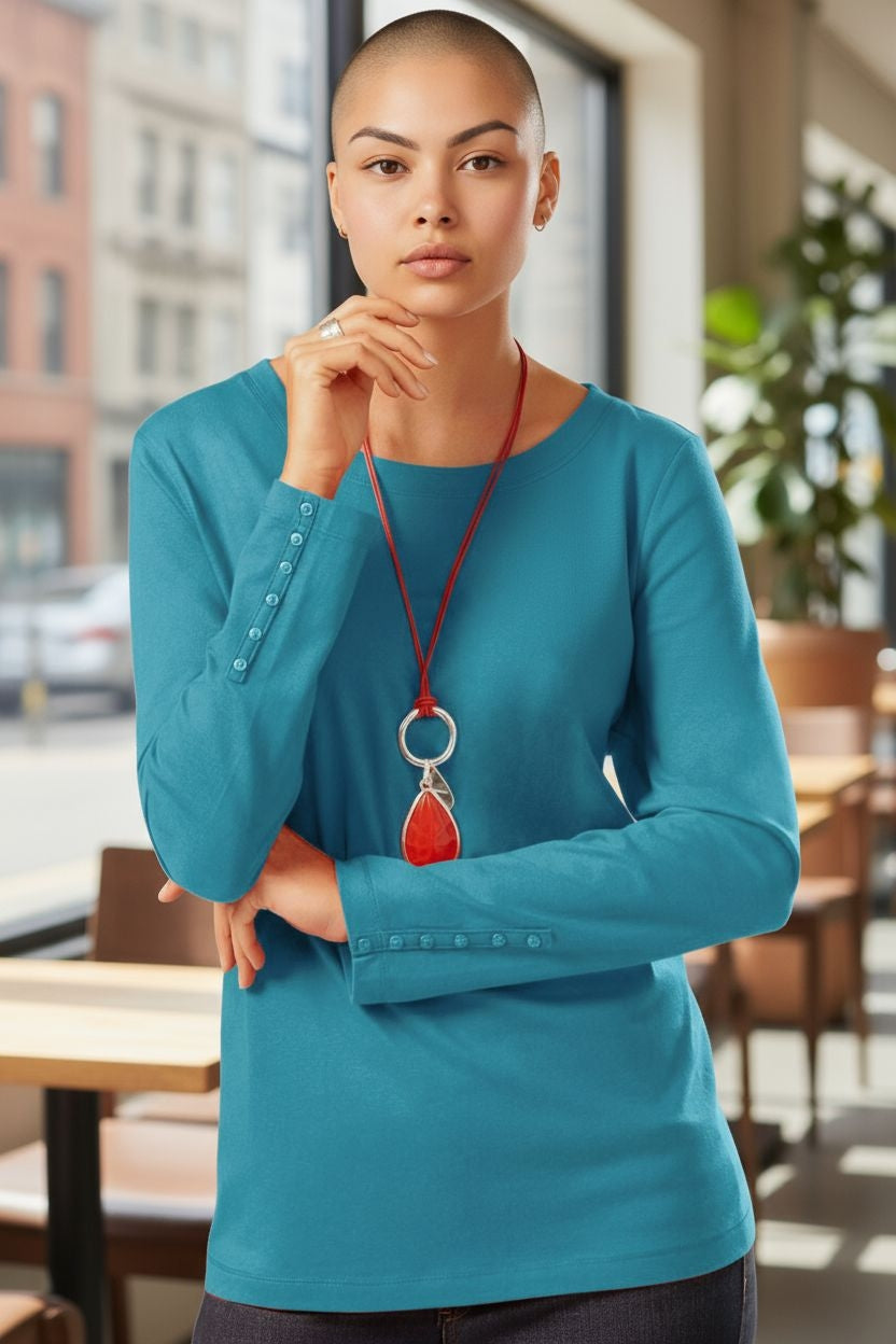 Ladies pure cotton long sleeve button detail Top Plus size 14 16 18 24 26 length 26"