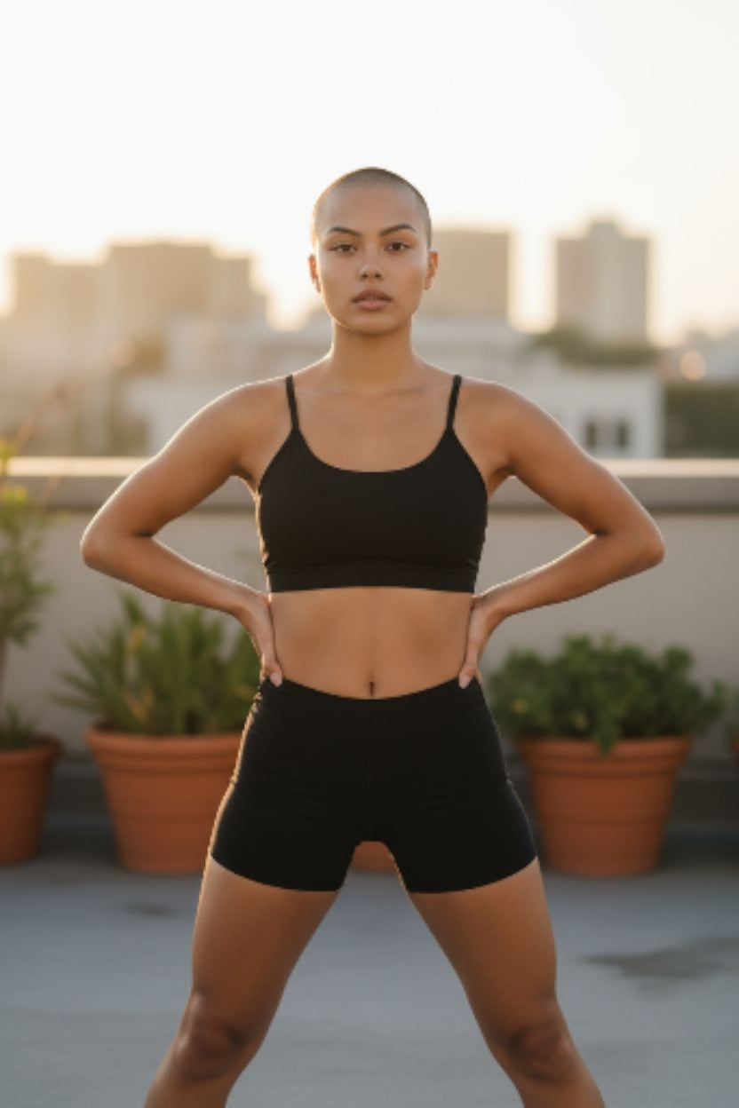 Ladies Sports Bra black gate design Adjustable Straps Size XS/S (8/10), M/L (12-14)