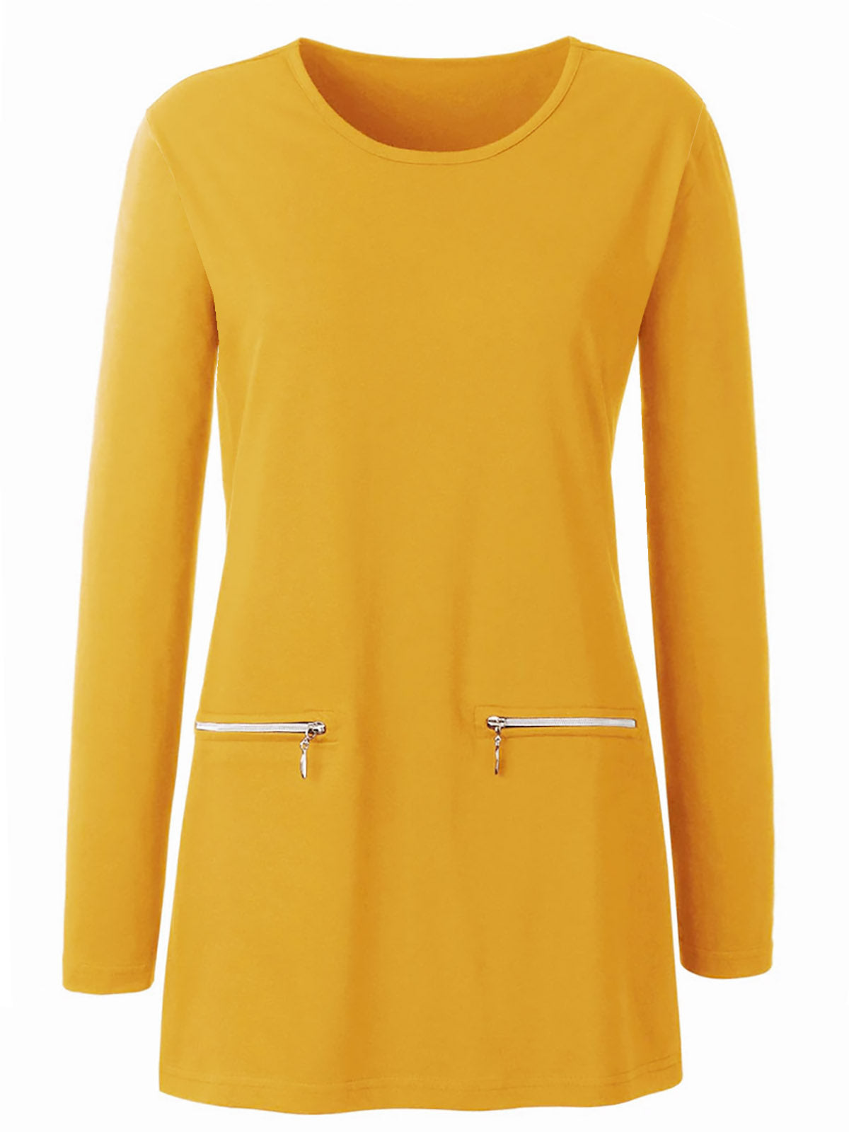 Ladies Yellow Pure Cotton Zip Detail Long Sleeve Tunic Top Plus Size 12 18 22 24