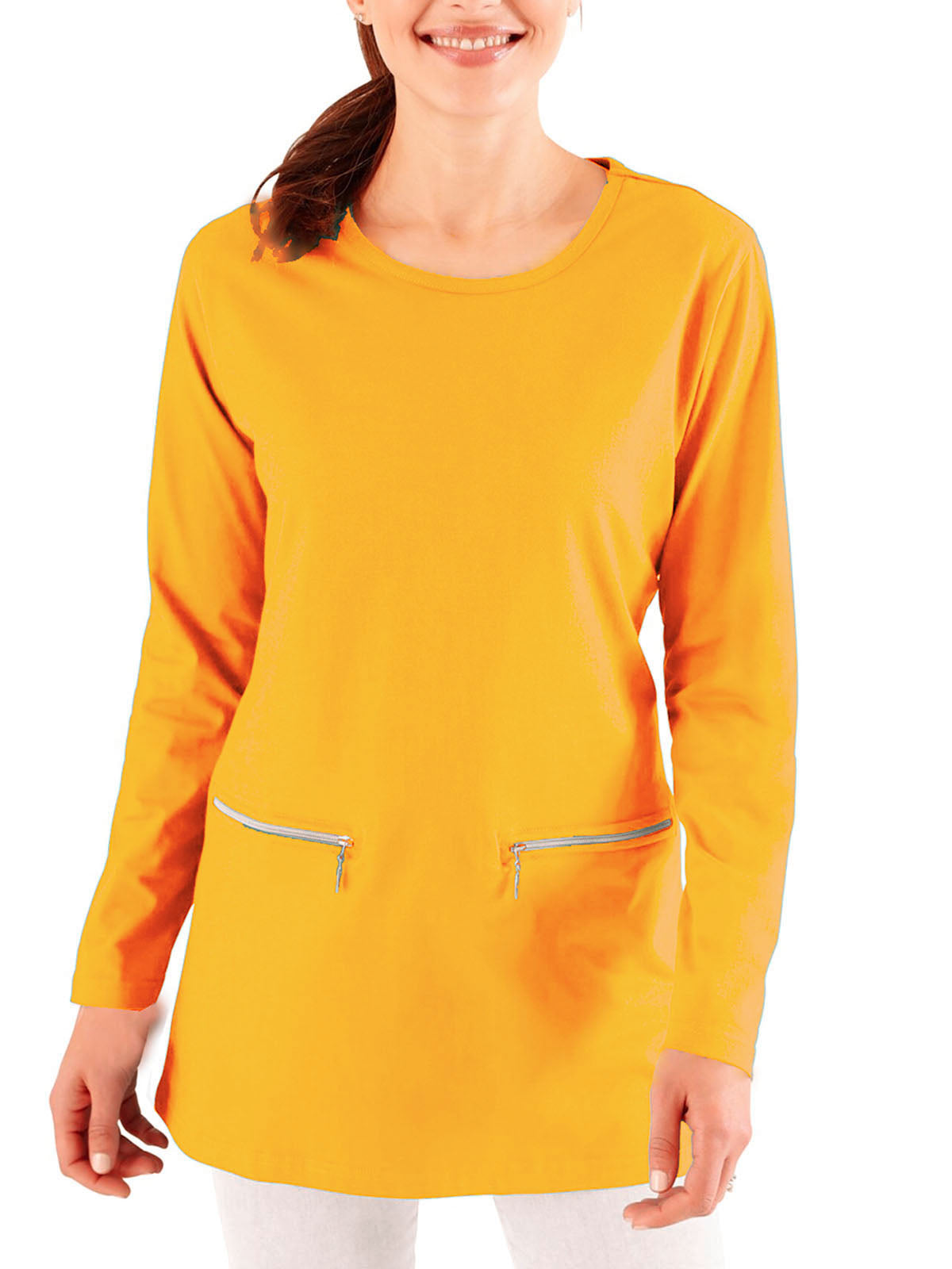 Ladies Yellow Pure Cotton Zip Detail Long Sleeve Tunic Top Plus Size 12 18 22 24