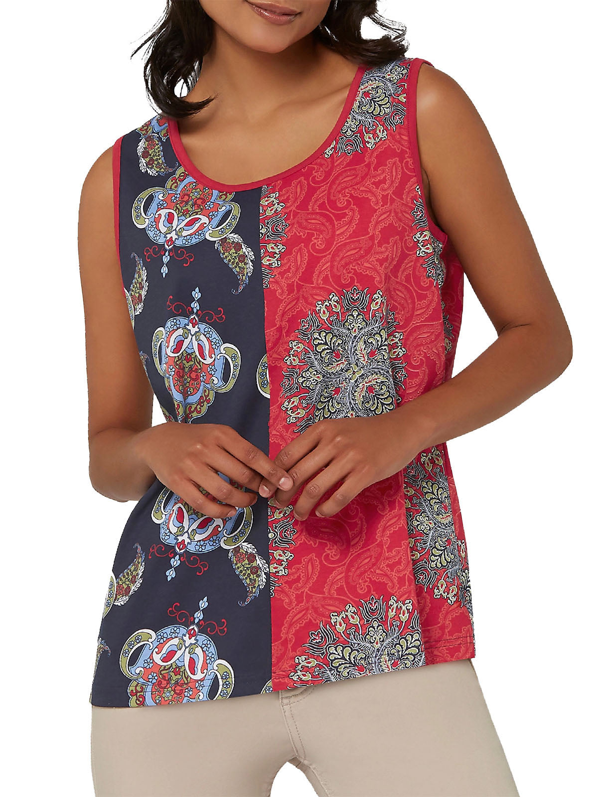 Ladies Pure Cotton Patchwork Print Tank Top sleeveless Plus Size 20, 22, 26, 28 length 26"