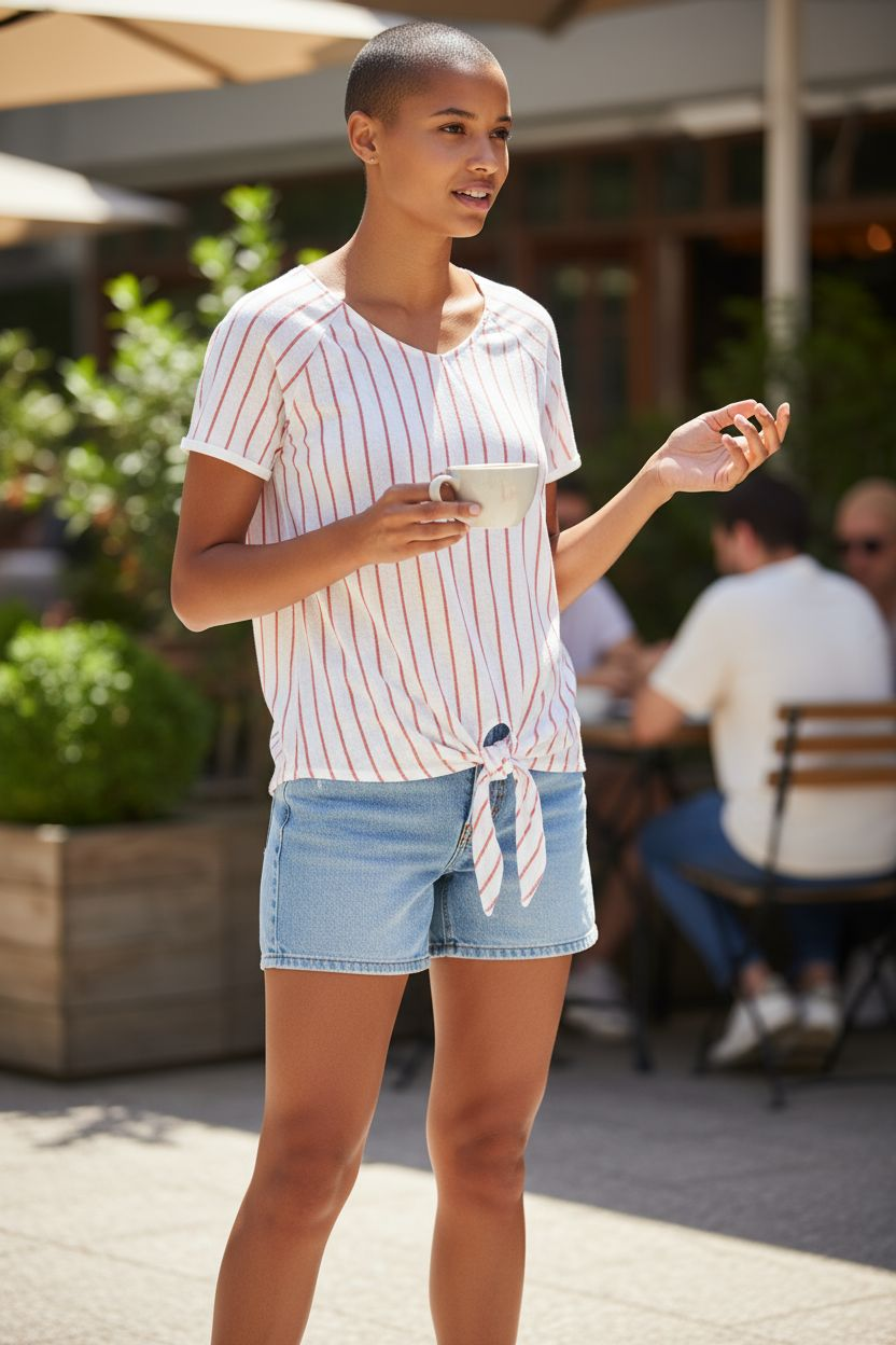 NEW Ladies plus size Tie Front Top T. Shirt Cotton Candy Stripe Size 22/24