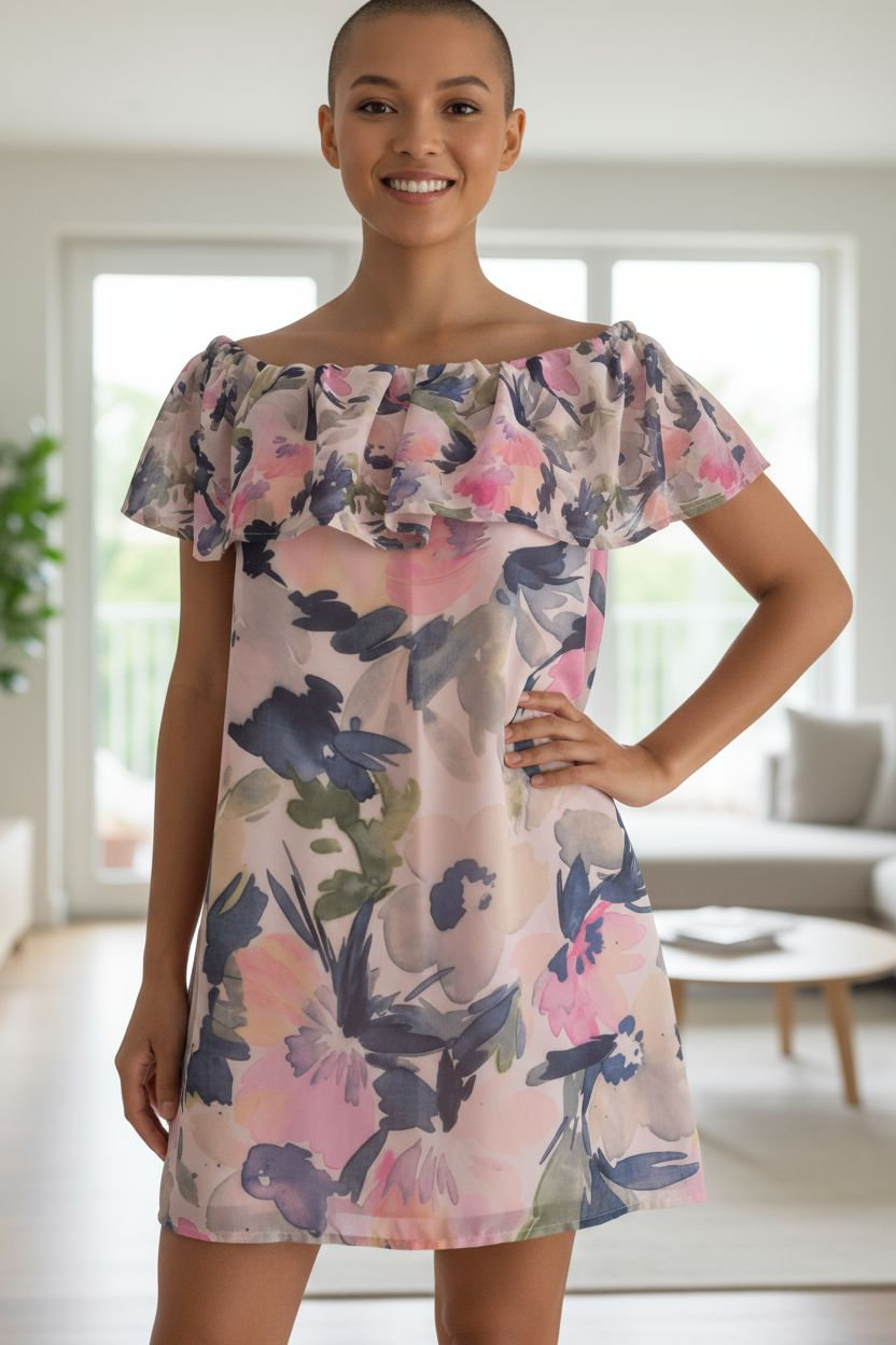 Preworn Ladies floral tunic top On/off The Shoulder Size 8 Fully Lined - French Connection